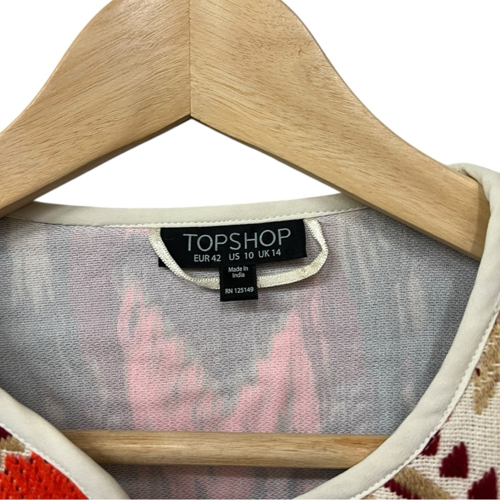 Topshop Embroidered Jacquard Aztec Blazer Jacket US 10 Pink Red Cream Blue - Picture 6 of 8